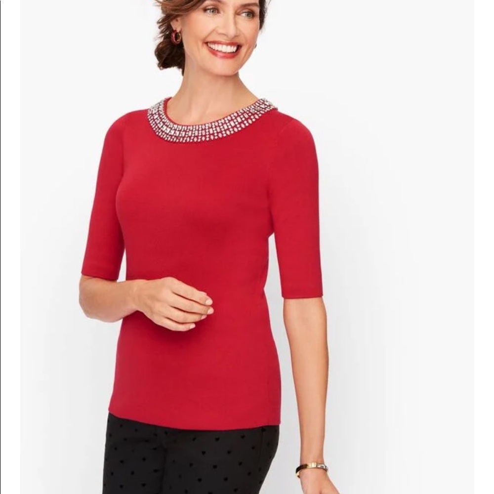 Talbots EMBELLISHED COTTON BLEND SWEATER Size M
